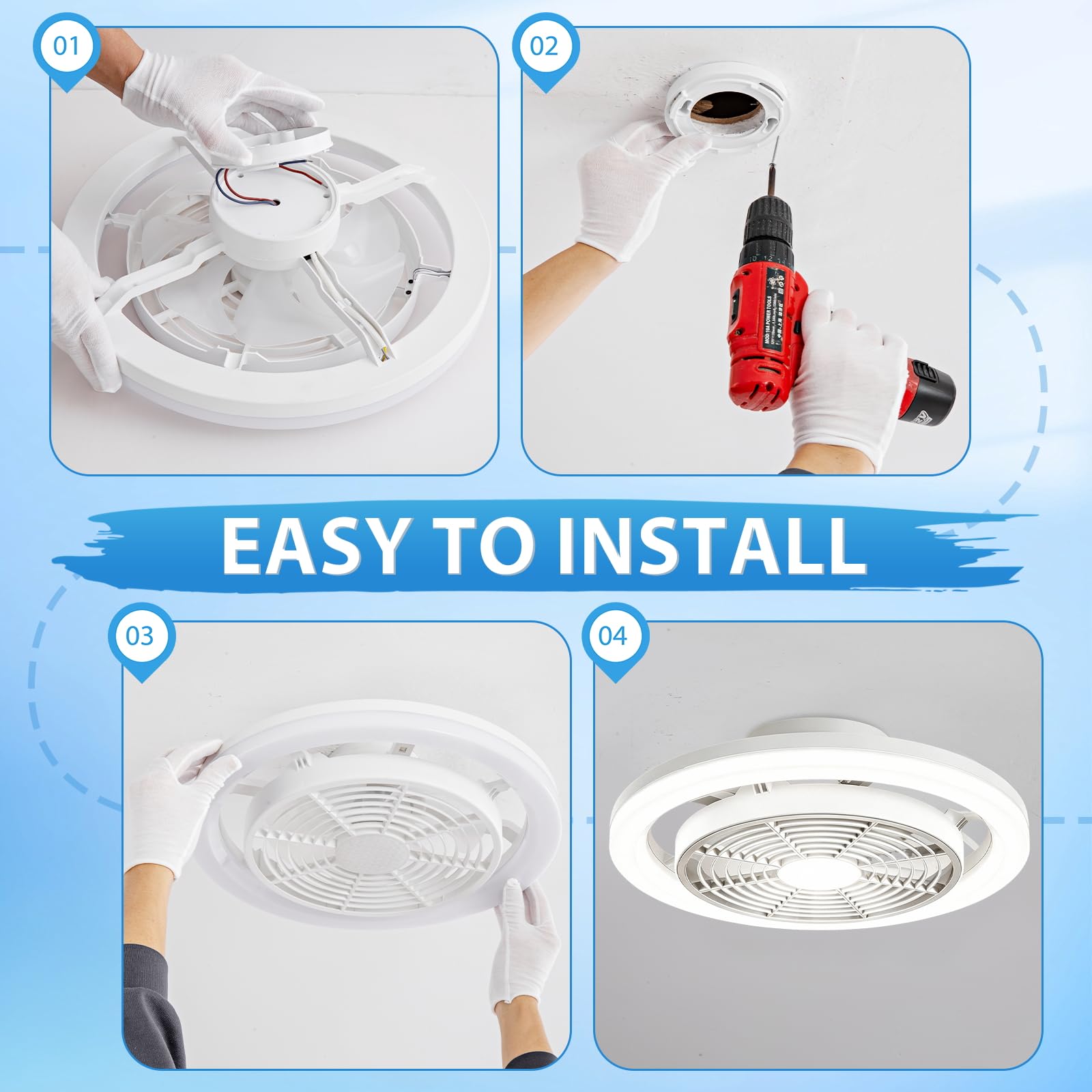 Wholede Deckenventilator mit Beleuchtung, Deckenlampe mit Ventilator Fernbedienung, Dimmbar Lampe Decke für Wohnzimmer, Schlafzimmer, Küche, 2700K-6500K & 4 Geschwindigkeiten, Ø40cm Weiß