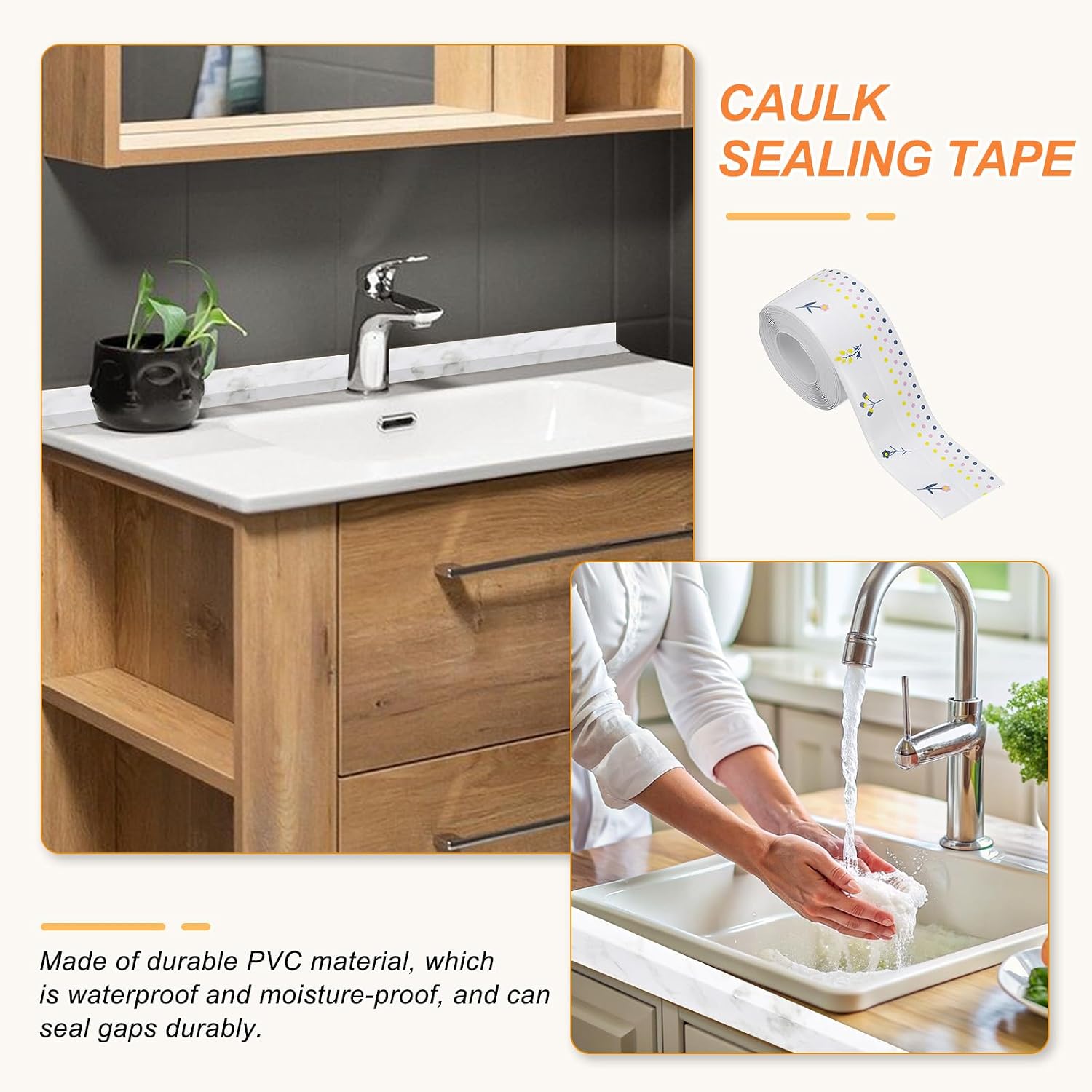 PATIKIL Caulk Tape Waterproof Self Adhesive, PVC Toilet Caulking Sealant Strip Bathtub Caulk Sealing Strip Tape for Bathroom Kitchen Countertop, Flower World (1.5 Inch x 10.5 Ft)