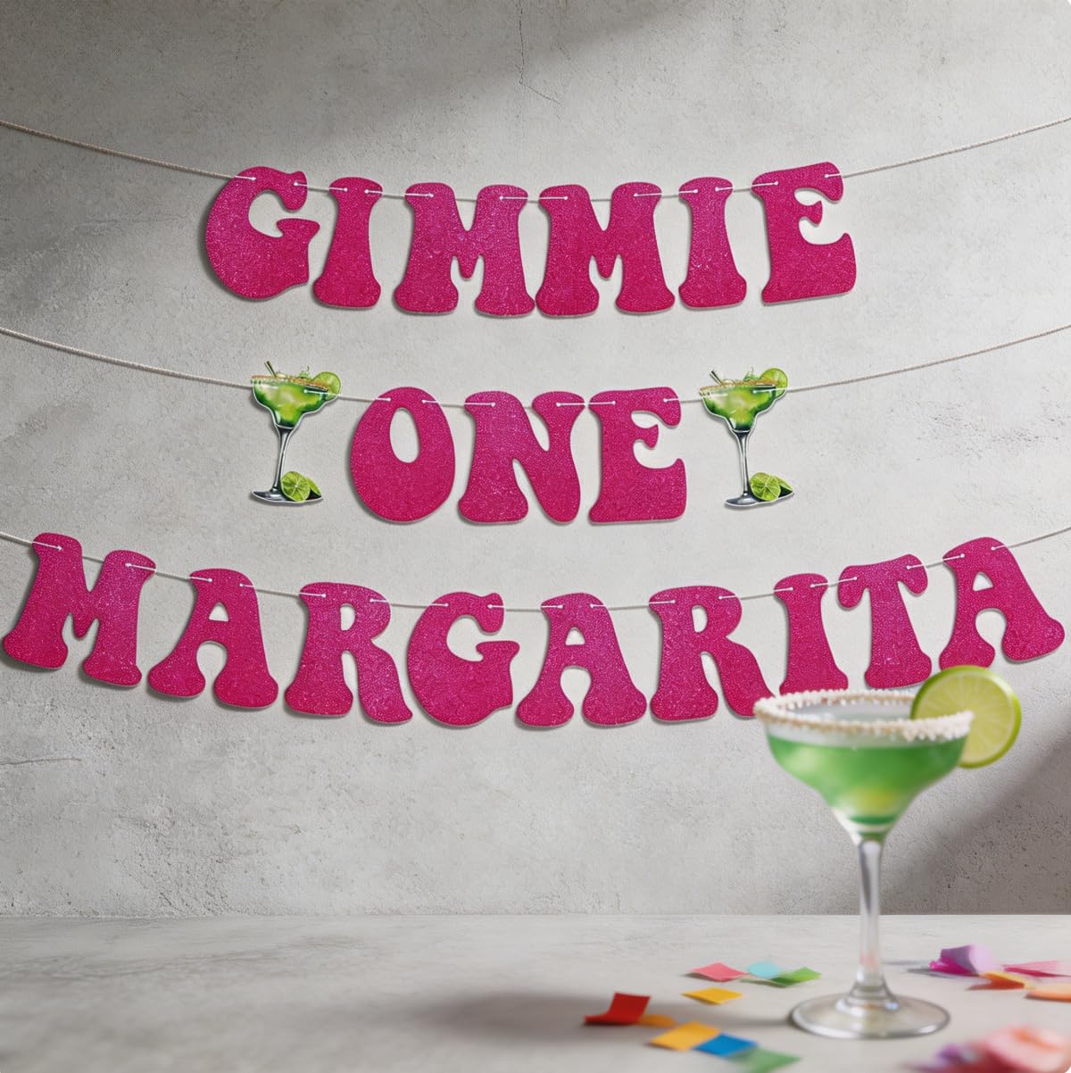 Birthday Banner for Bachelorette Party, Easy to Hang “Gimme One Margarita” Banner with Non-Shedding Glitter, 8.2ft Gold Party Decorations for Adult Birthday, Girls Night, Cocktail Party