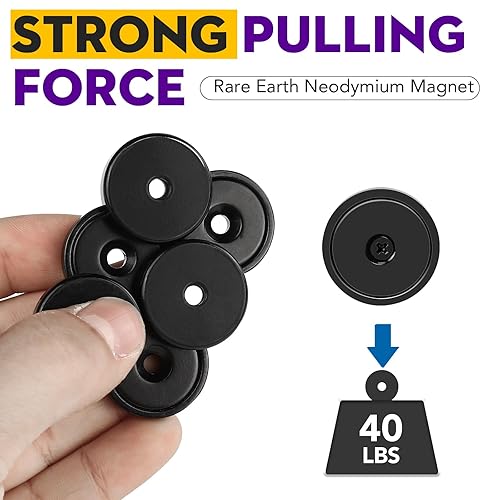 Miniatura 17 de TRYMAG Imanes resistentes – 80 libras, paquete de 6 con agujeros, almohadillas de acero, neodimio, tornillos para montaje en pared, respaldo