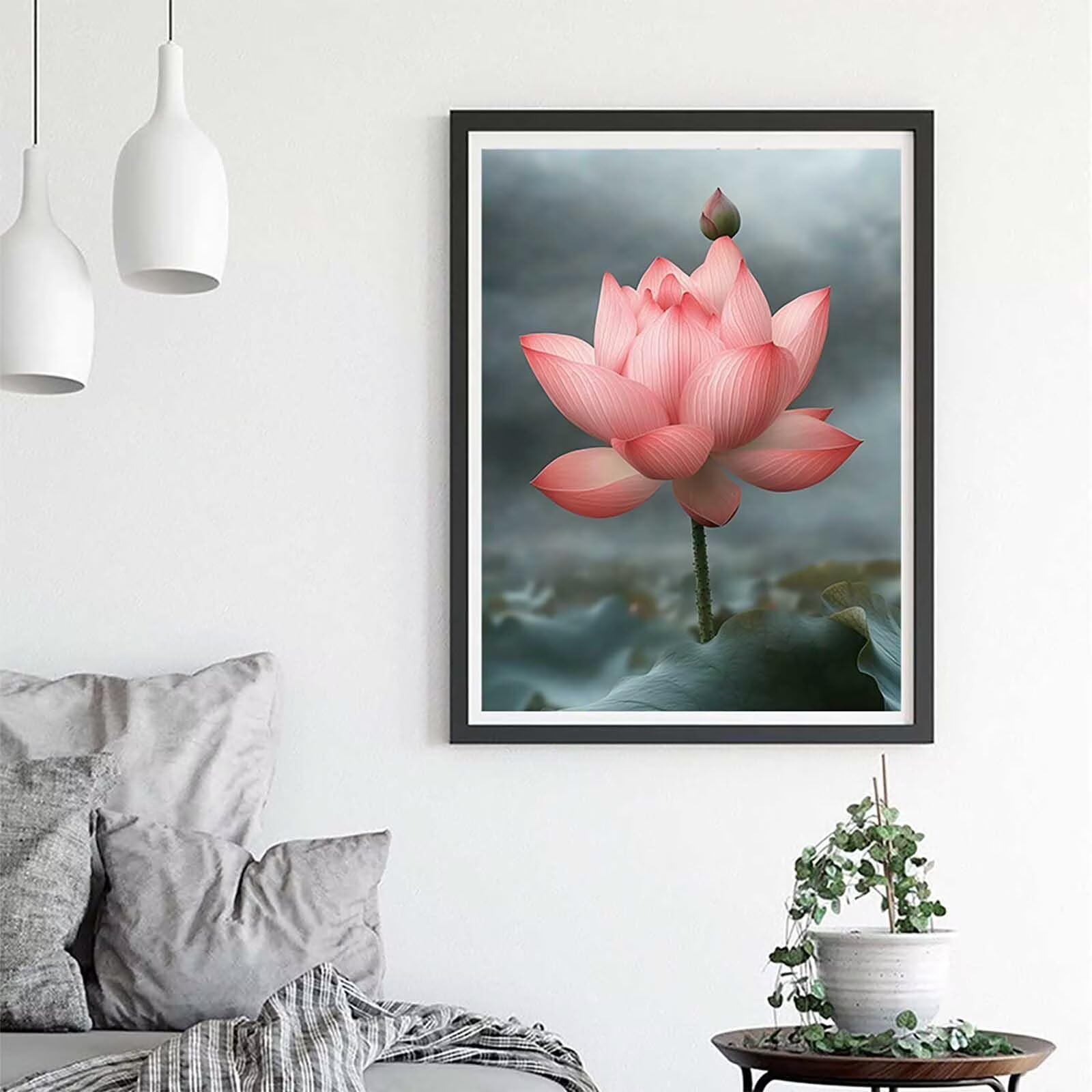 Malen Nach Zahlen Lotus Malen Nach Zahlen Erwachsene, Paint by Numbers Anlage Paint by Numbers Adult Anfänger DIY Leinwand Ölgemälde Set mit Pinsel und Acrylfarben für Zimmer Deko 70 x 95cm -zjn260452