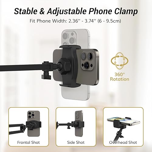 Miniatura 6 de TONOR Kit de luz de anillo superior, luz de anillo de 10 pulgadas con brazo de pluma Heayy Duty y soporte para teléfono, ángulo ajustable, adecuado