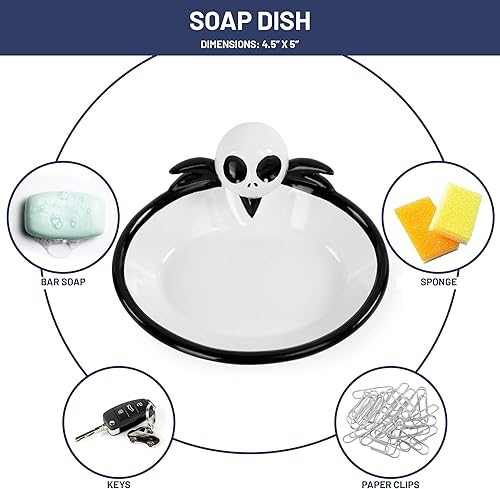 Miniatura 2 de Jay Franco Disney Nightmare Before Christmas - Accesorios de baño de 2 piezas de resina blanca y negra para decoración de baño, incluye soporte para