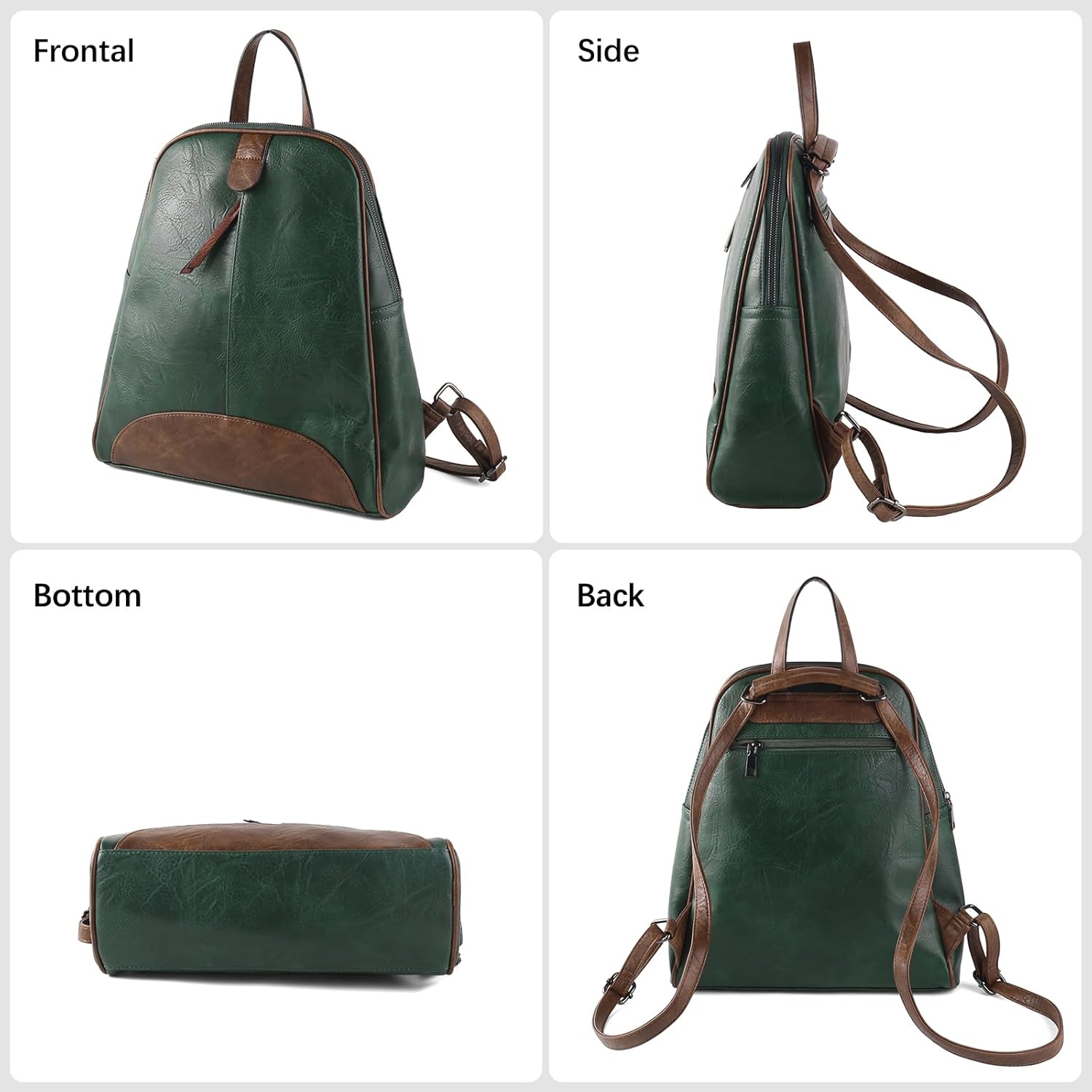 ZWSHEXUAN Vintage Style Leather Backpack Womens Backpack Travel Fashion Designer Ladies Shoulder Bags with Wristlet (Dark green) - Image 6