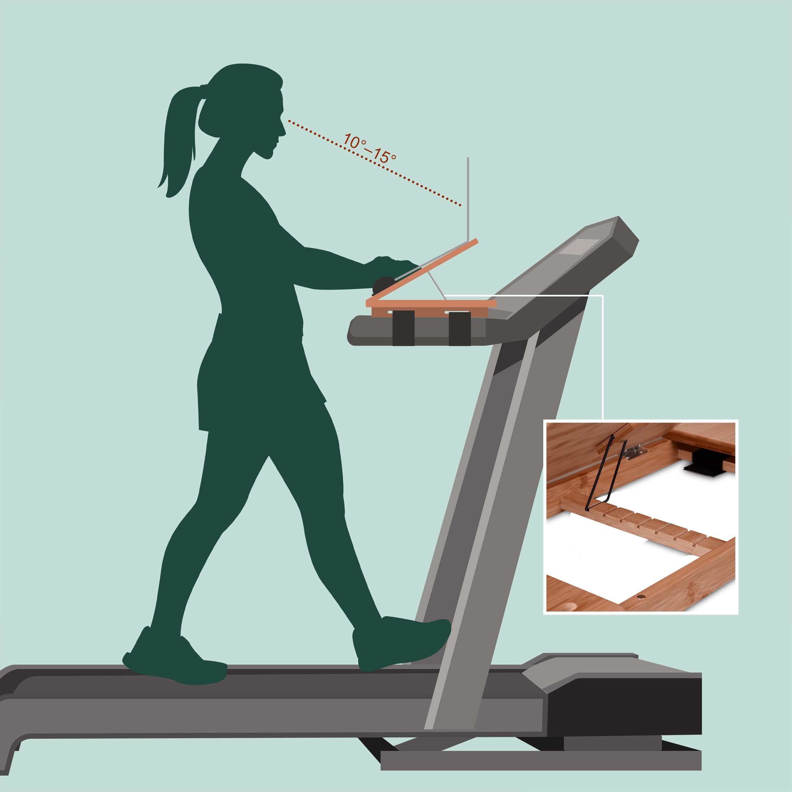 Relaxdays Escritorio para Cinta de Correr, 7 Posiciones, portavasos, Soporte móvil y portátil, bambú Sellado, Natural