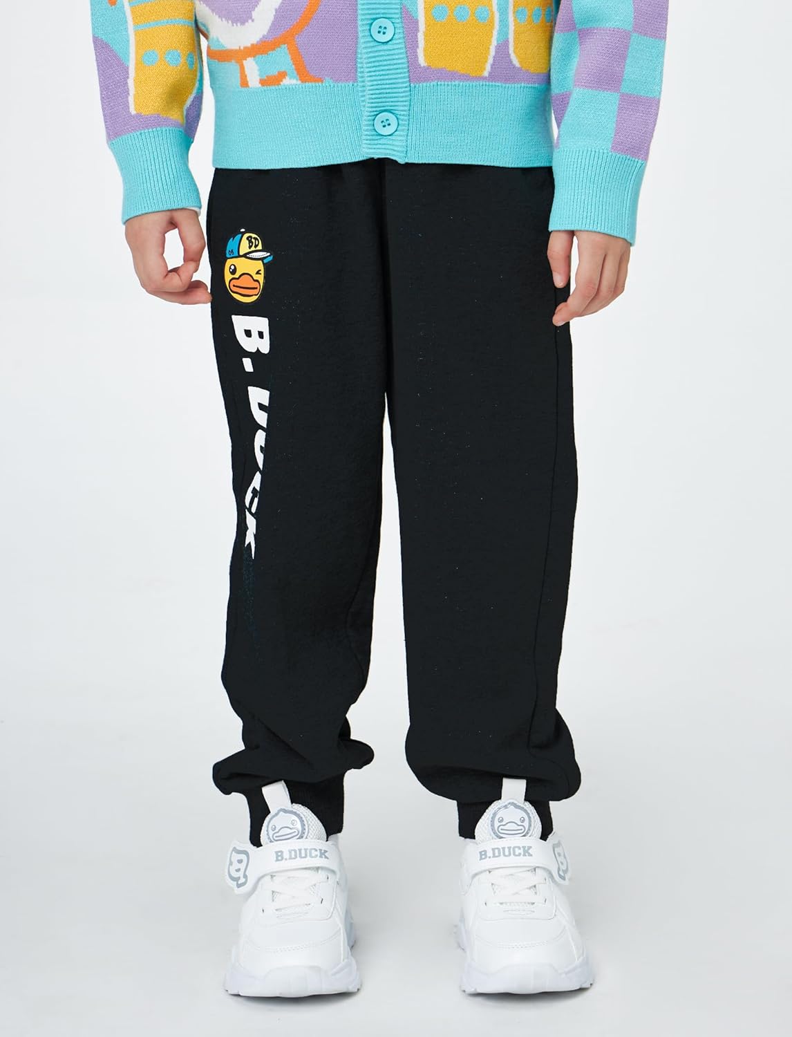 Boys Girls Sweatpants with Pocket Cartoon Duck Athletic Elastic Waist Joggers Pants Toddler to Big Kid 3-12 Years
