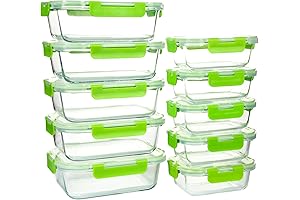 10-Piece Green Glass Food Storage Containers with Airtight Lids