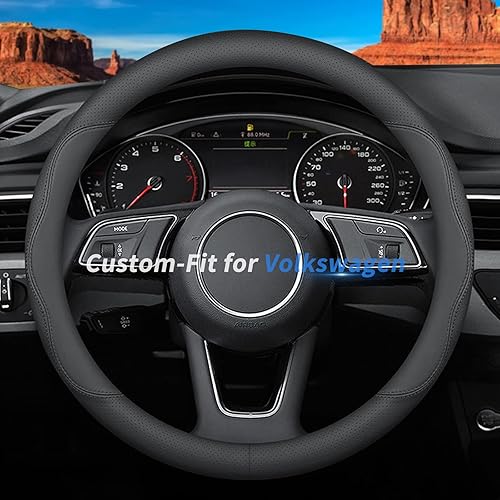 Funda de cuero prémium a la medida para volante de automóvil con el logotipo de la marca transpirable, antideslizante, diseñada para accesorios