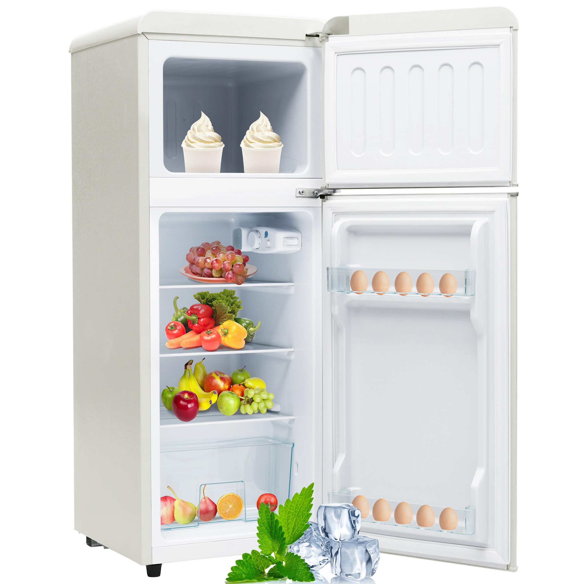 Lodówka/zamrażarka, lodówka retro 92 l, mała, cicha lodówka, mini lodówka na napoje, lodówka kempingowa, zużycie energii 116 kWh/rok White