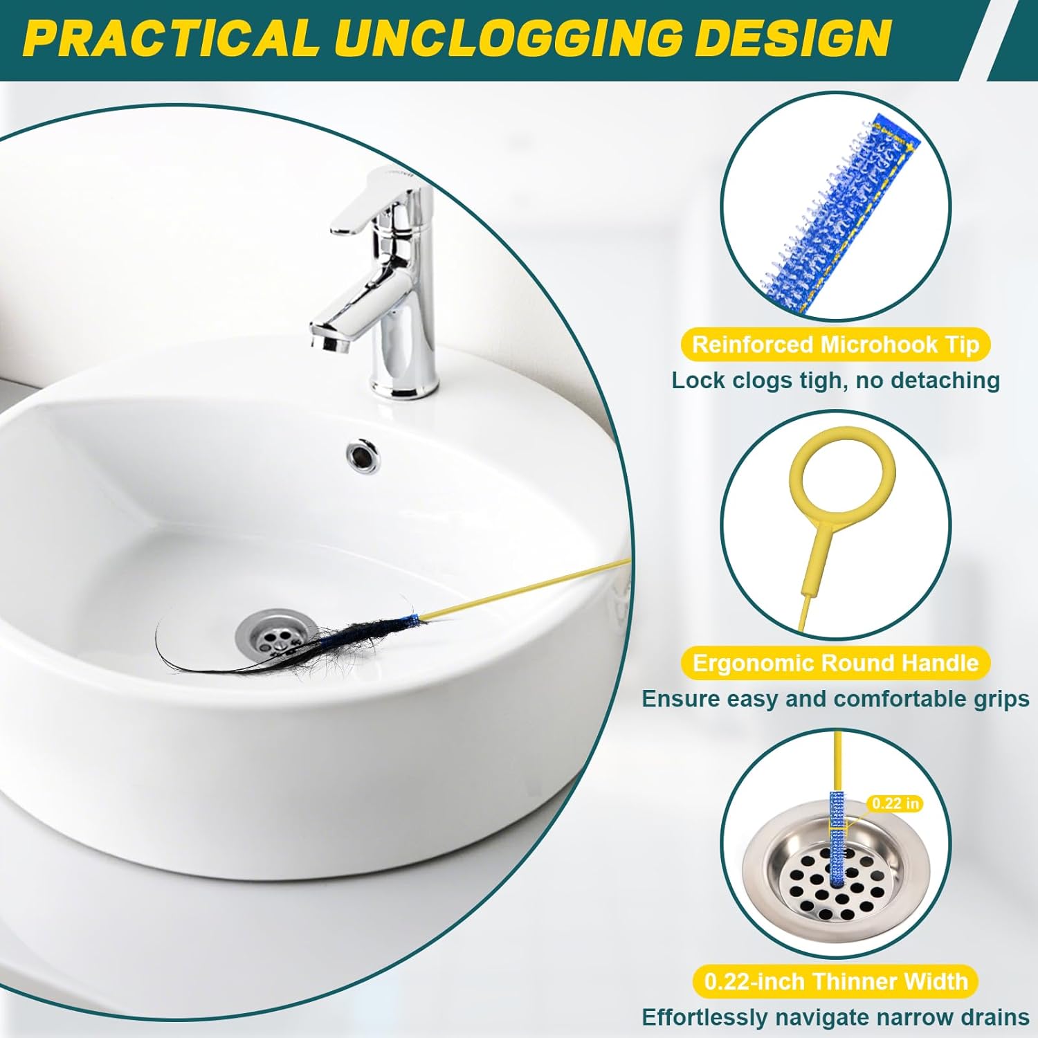 EastLink 50-Inch Drain Snake Hair Drain Clog Remover, Anti-Break Steel Sink Snake Drain Hair Removal Tool with Nylon Layer, Flexible Shower Snake for Unclogging Bathtub Drain & Bathroom Sink, 3 Pack - Image 4