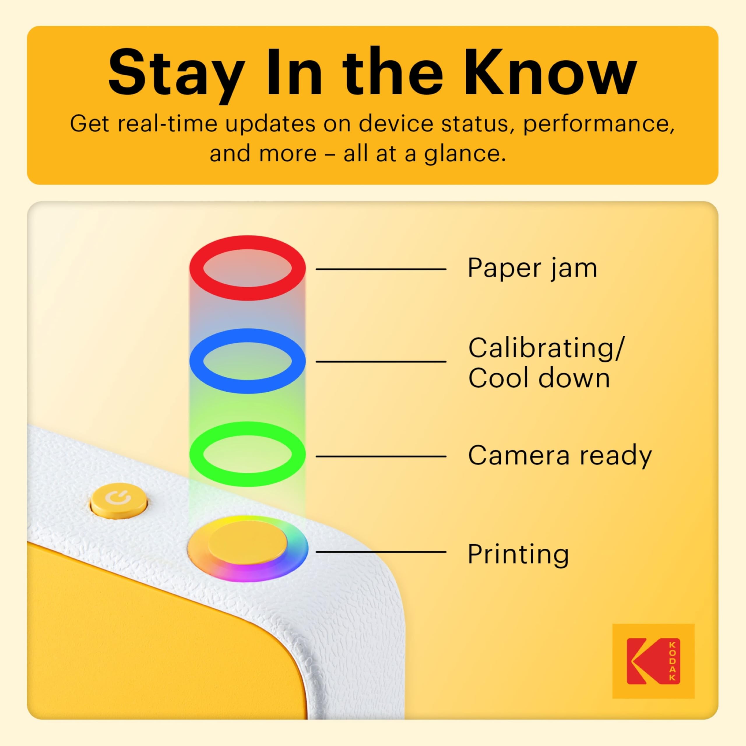 KODAK Printomatic+ Fotocamera Istantanea 10MP Kit Iniziale (Rosa) con Custodia, RGB LED e Carta Adesiva Zink 20pz – Giallo