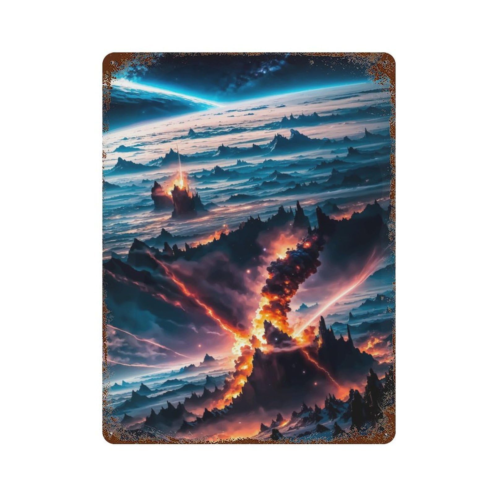 Rust Effect Interstellar Magma Vintage Metal Tin Sign 15.7"x11.8", Decorative Metal Wall Art for Office, Studio And Wall Decor