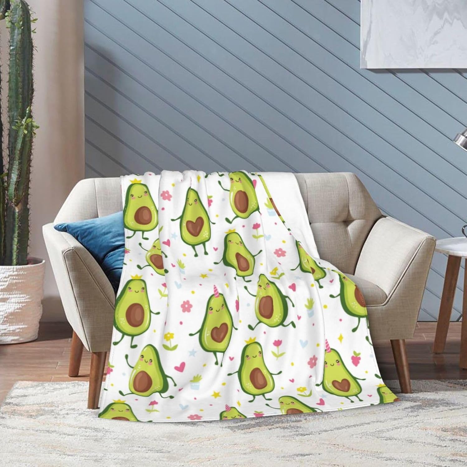 Cute Avocado Funny Kawaii Fruit Blanket Soft Lightweight Throw Blankets Cozy Flannel Bed Throws for Sofa Couch Travel Home Room Bedroom Decor Gifts for Girls Boys Women 60"x50" - Image 3