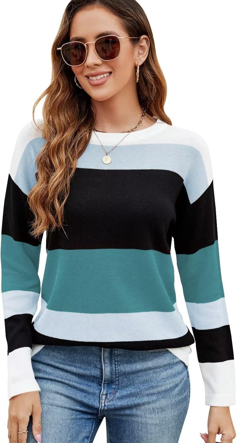 FEKOAFE Women's 2026 Cute Striped Sweaters Crew Neck Long Sleeve Pullover Sweaters for Women - Image 5
