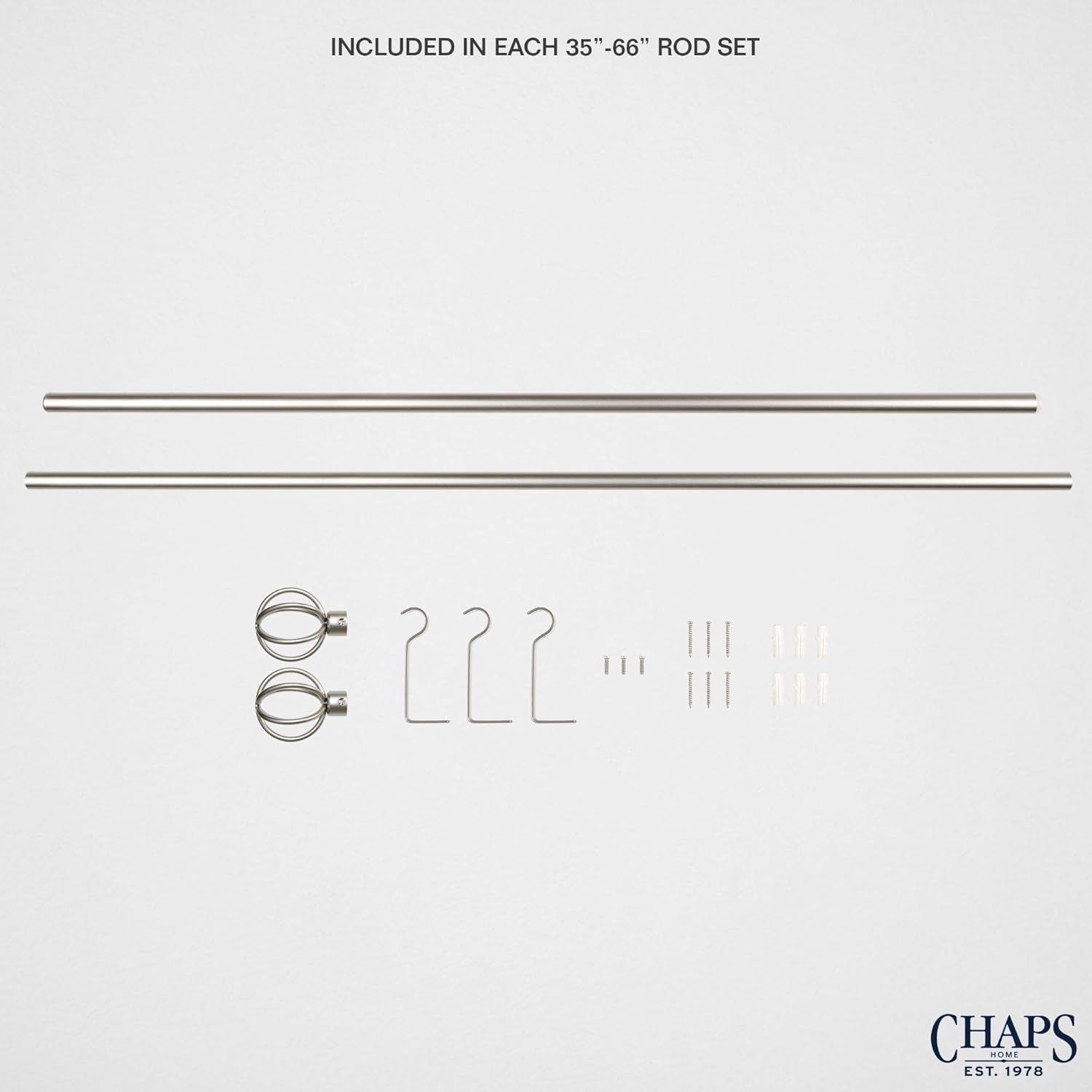 Chaps Cage ¾” Diameter Window Curtain Rod and Finial Set, 35"-66", Matte Nickel : Home & Kitchen