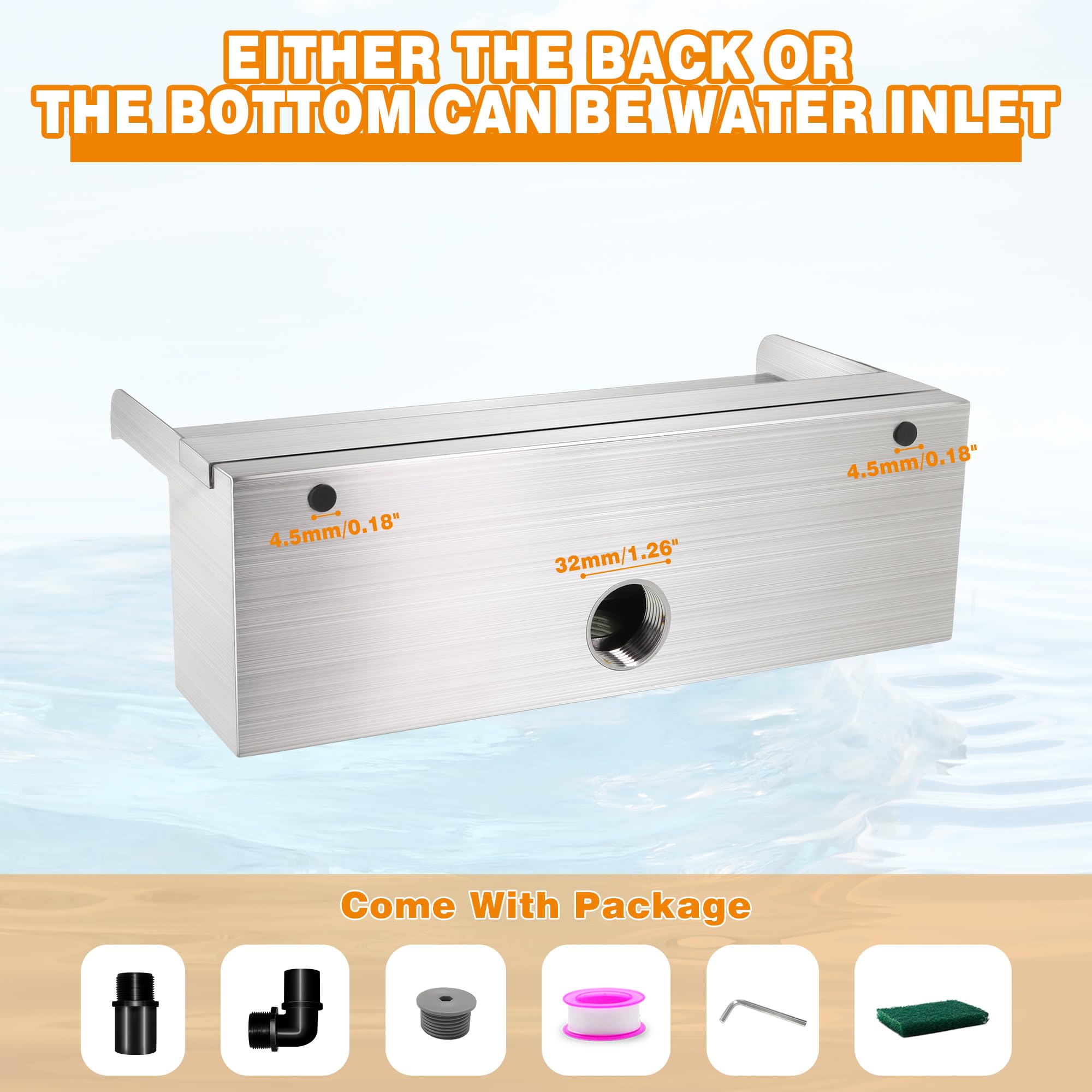 Kit Cascata Piscina Laghetto a lama, Fontana da Giardino Esterno in Acciaio Inossidabile con Accessori, Decorazione Laghetto da Giardino Patio (Lunghezza 90cm, Larghezza 15cm)