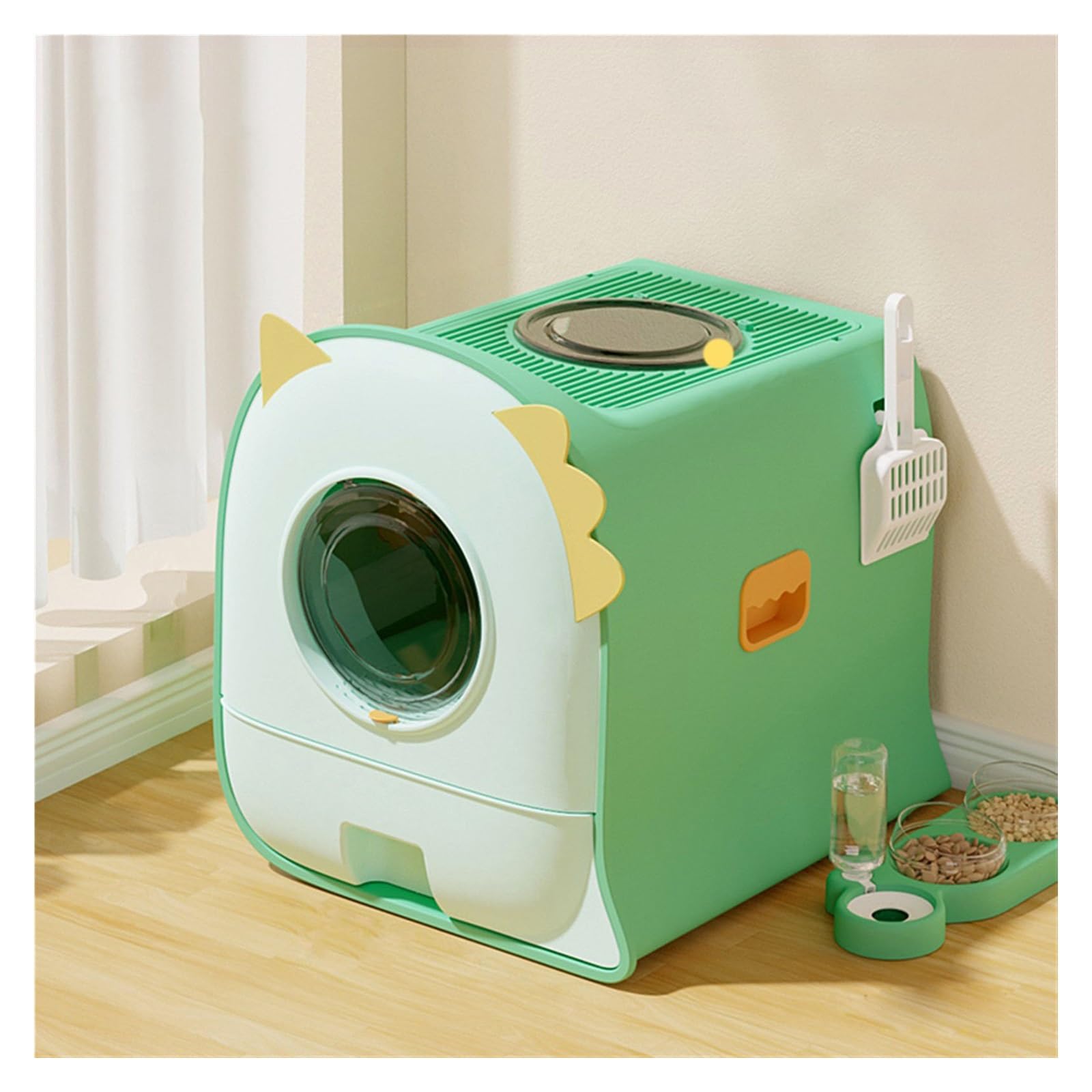 SDGBCXD cat litter tray, Cat Litter Tray, Covered Box with Scoop, Anti-Splashing Hooded, Toilet(Parent,Green)
