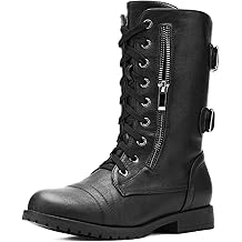 Women's Mid Calf Built-in Wallet Pocket Lace up Military Combat Boots