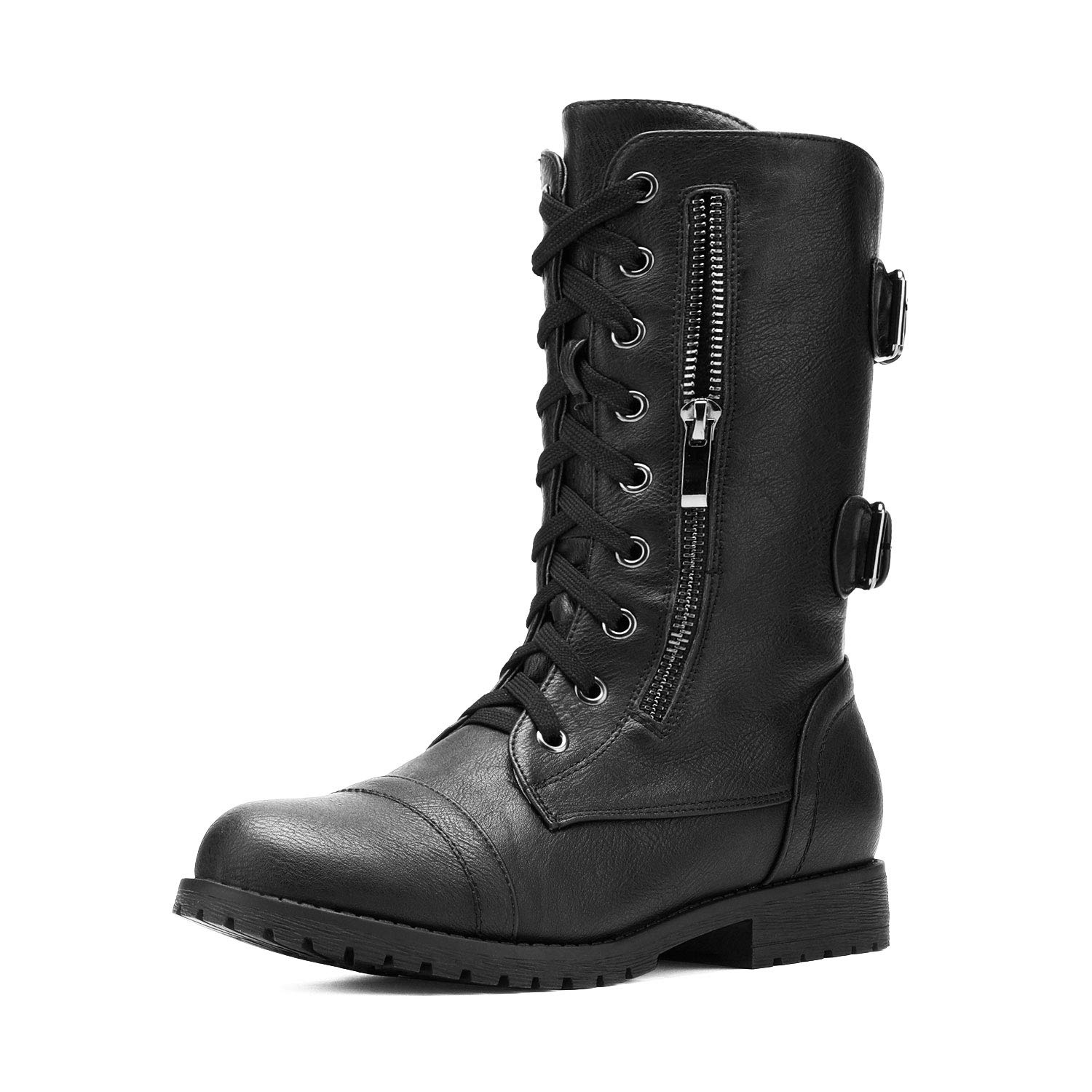DREAM PAIRS Womens Mid Calf Built-in Wallet Pocket Lace up Military Combat Boots