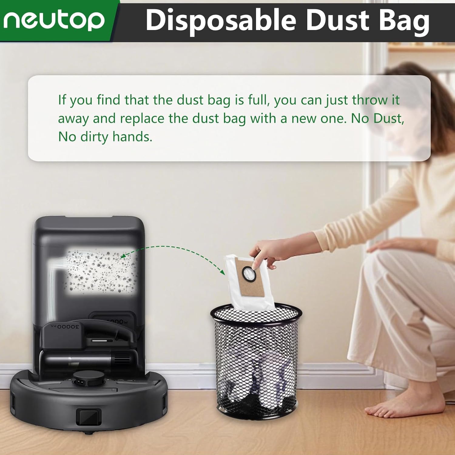 Neutop Replacement Dust Bags Compatible with eufy E20, Robot Vacuum Parts Accessories Disposable Bags, 12-Pack.