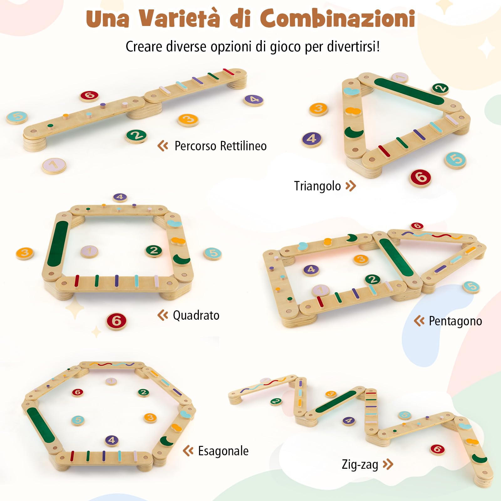 Giocattolo Montessori Trave Di Equilibrio In Legno FAYDUDU - 6 Travi E 6 Trampolini, Per Sviluppo Coordinazione Bambini