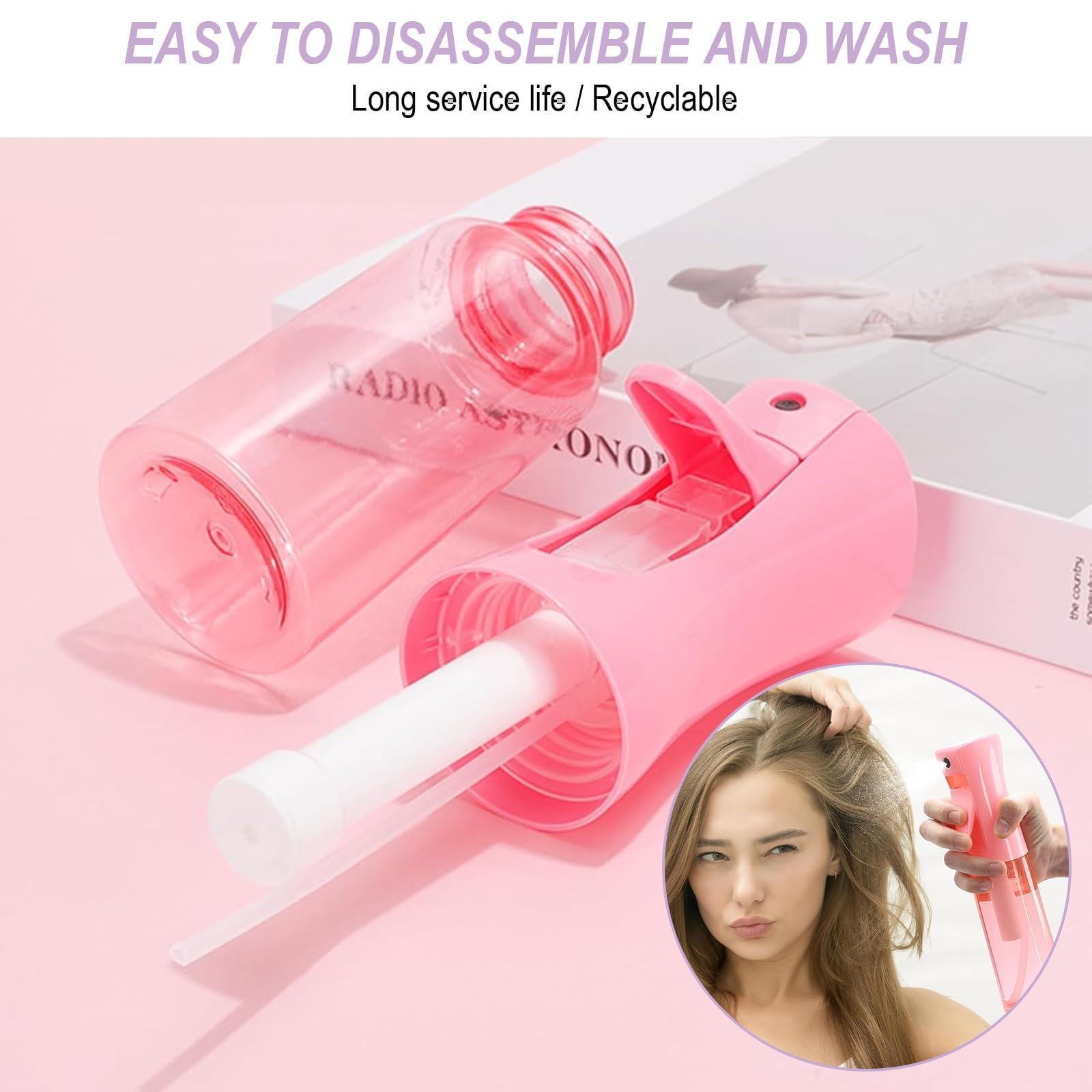 Cepillo Pelo Rizado Método Curly con Pulverizador Agua Pelo - Peine Definidor de Rizos para Formar, Definir Rulos y Reducir Frizz - Color Rosa, 27cm，200ml Spray Bottle