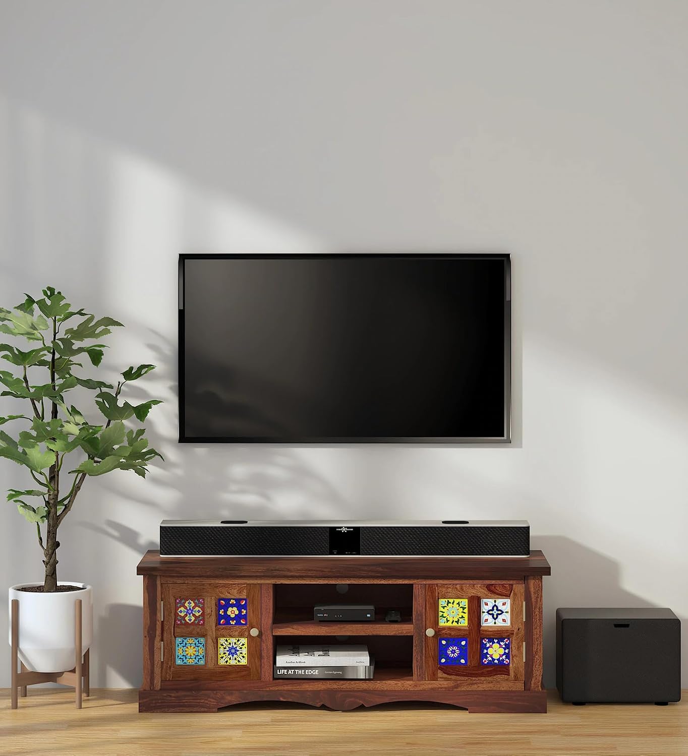 Solid Sheesham Wood TV Cabinet | Wooden TV Entertainment Unit for Living Room | TV Console with Storage for Home & Office Furniture | Brown Finish Media Unit for Television & Décor-image-28