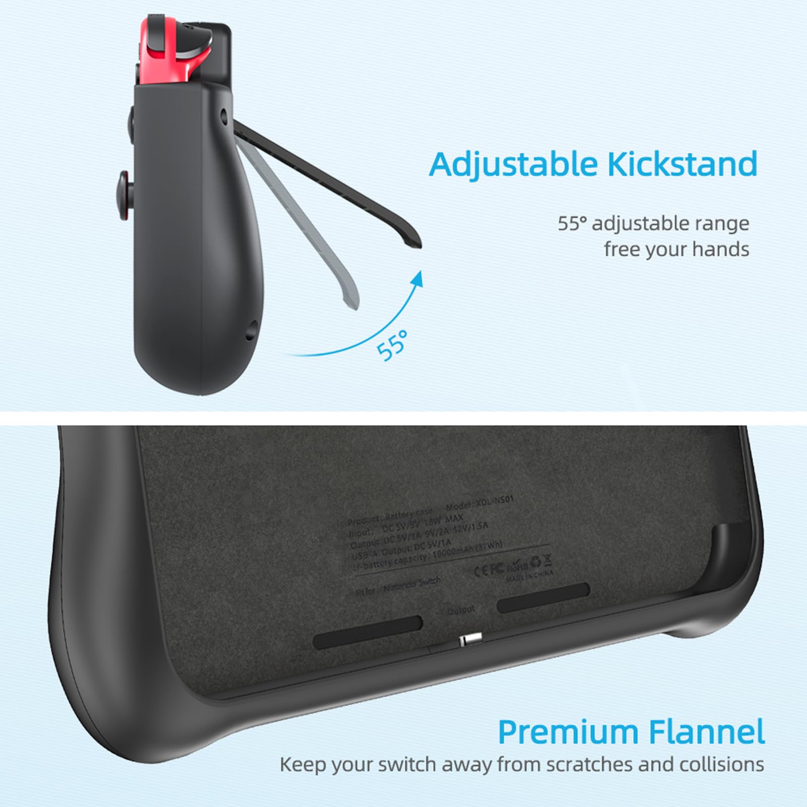 NEWDERY Externe Akku Hülle 10000 mAh für Nintendo Switch mit PD-Schnellladen, Spielkartensteckplätzen und Ständer