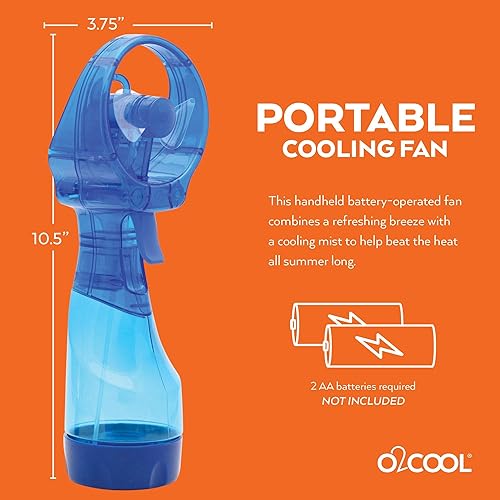 Miniatura 5 de O2COOL - Ventilador de mano de lujo, funciona con pilas, ventilador pulverizador de agua (azul oscuro)