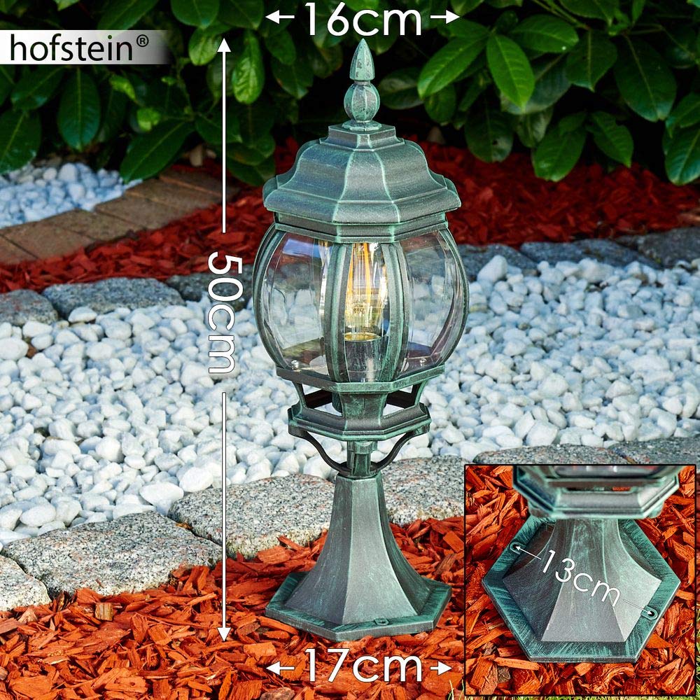 Lámpara de exterior Lentua, lámpara con base de aspecto antiguo,aluminio fundido en negro/verde con discos de plástico,luz de camino 50 cm, lámpara de jardín vintage,casquillo E27,IP44, in bombilla(s)