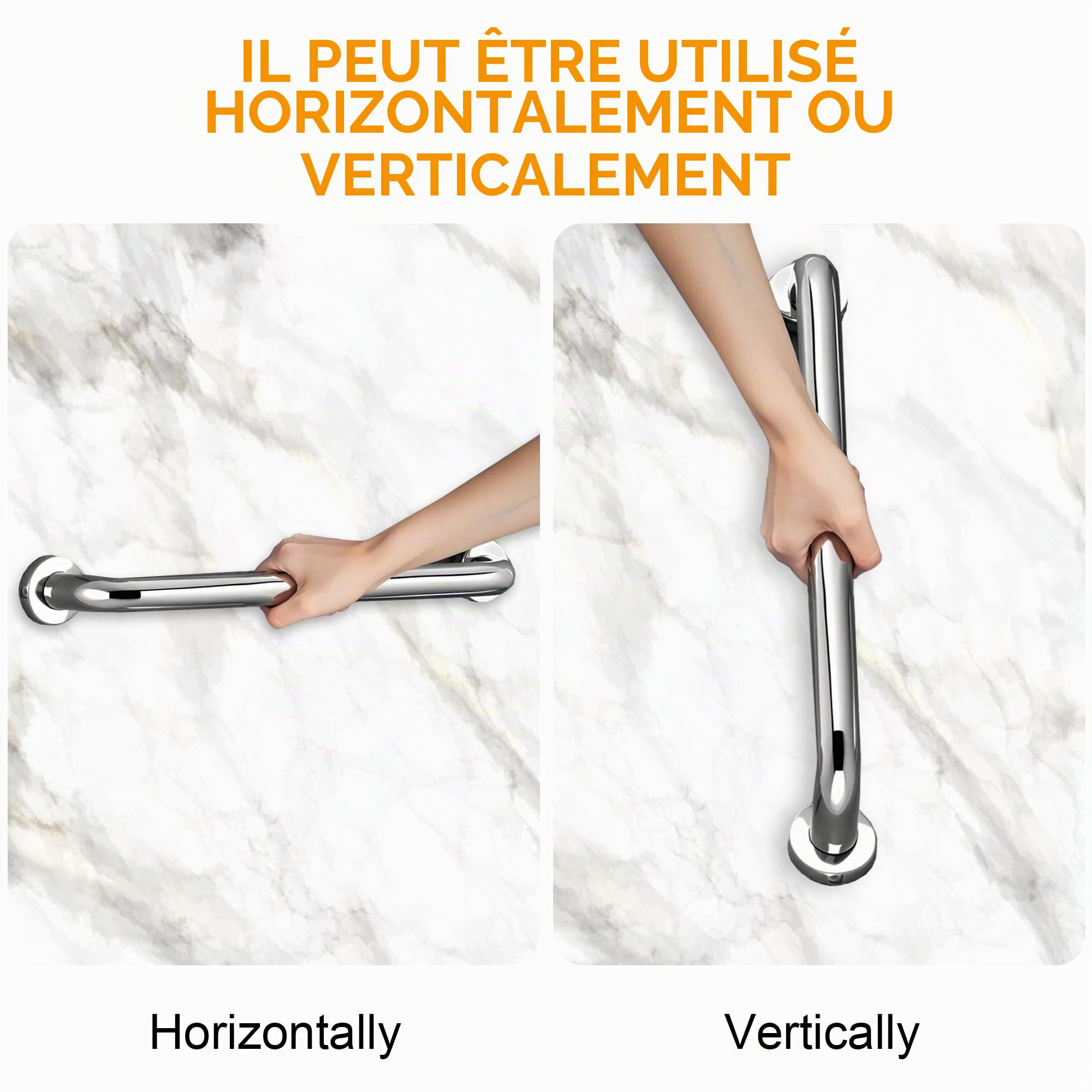 Poignées d'appui pour personnes âgées, en acier inoxydable, poignée de baignoire, de salle de bain, pour montage mural, WC, salle de bain, antidérapante, poignée de sécurité (50cm 1pcs)