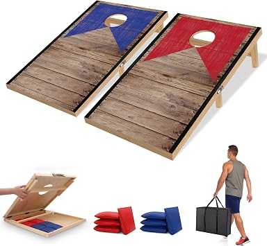 NZQXJXZ 3 x 2 FT Foldable Cornhole Set with 8 Bean Bags & Carrying Bag, 2-in-1 Outdoor Cornhole Game for Backyard, Lawn, Beach, Camping & Parties
