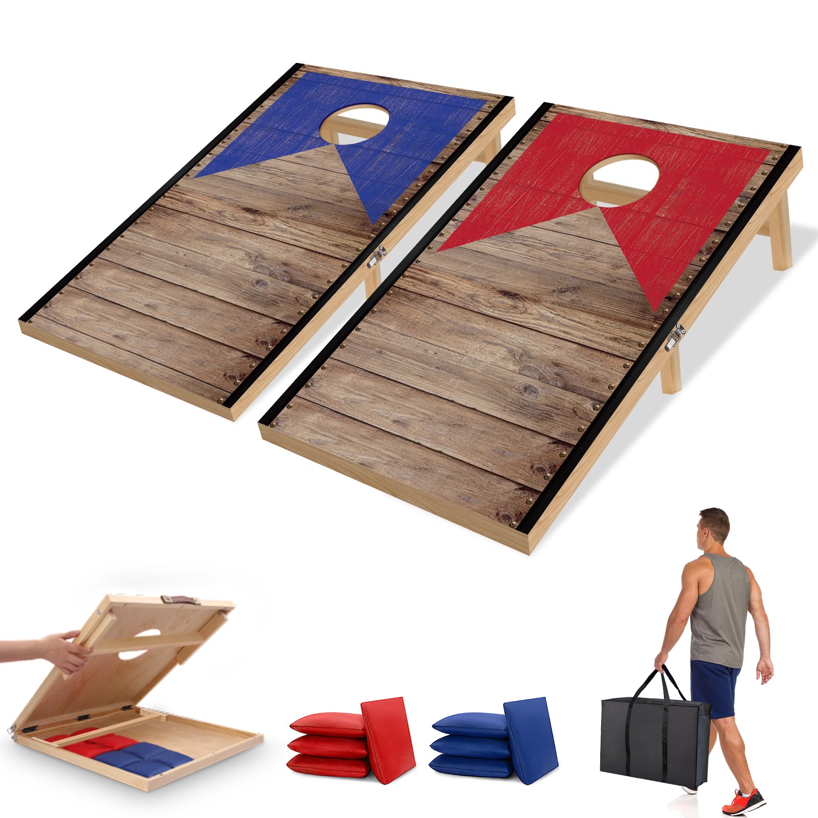 NZQXJXZ 3 x 2 FT Foldable Cornhole Set with 8 Bean Bags & Carrying Bag, 2-in-1 Outdoor Cornhole Game for Backyard, Lawn, Beach, Camping & Parties