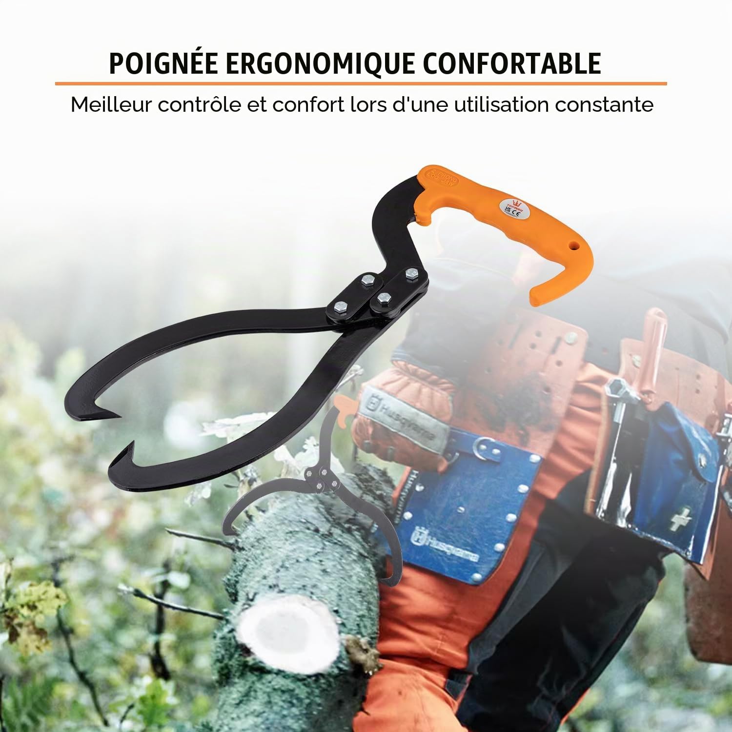 TOPWAY Pince à Bûches de 300 mm, Pinces de Levage de Grumes, Acier au Carbone, Manche en TPR, Outil Forestier pour Tirer, Soulever et Déplacer des Morceaux de Bois 331231