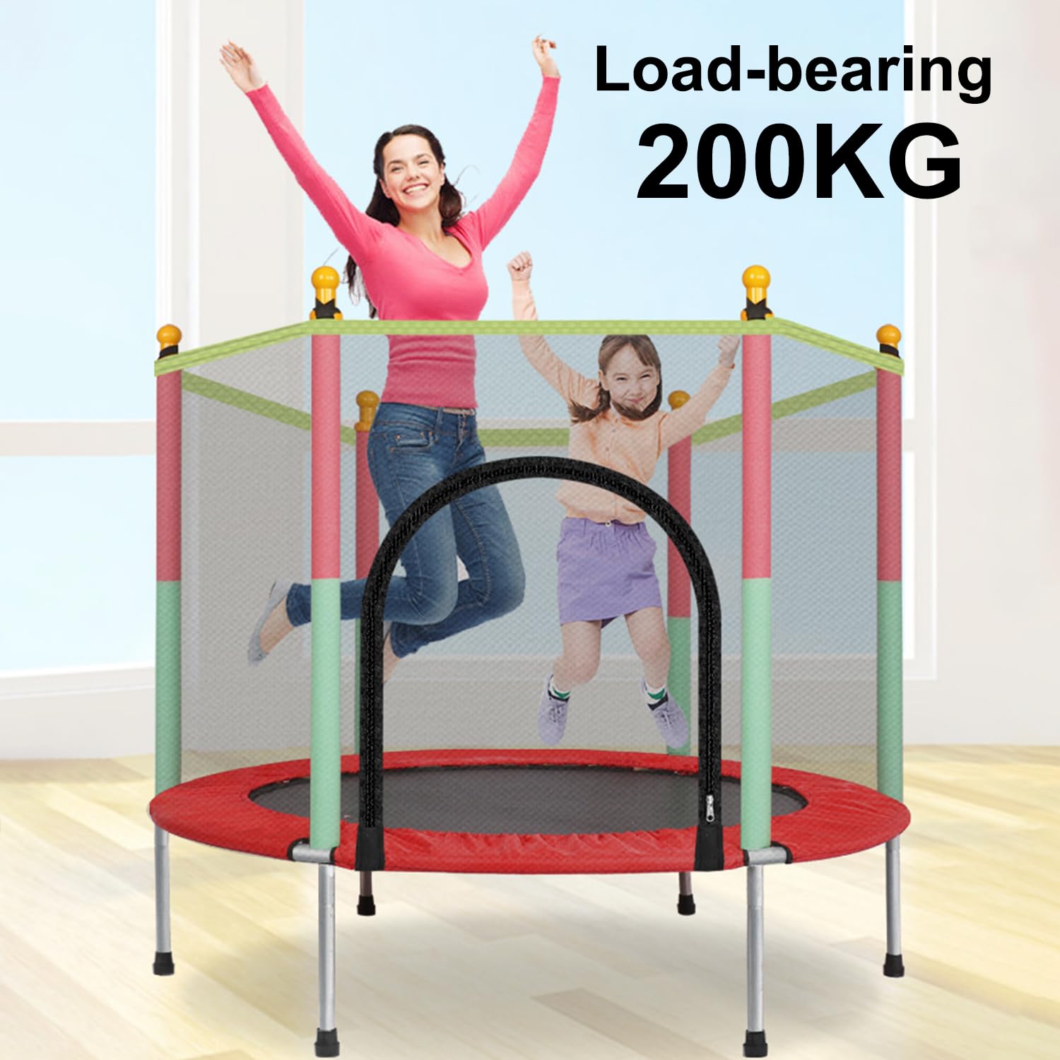 Tappeo elastico per bambini con rimbalzo da 55''/140CM per bambini dai 1 agli 8 anni, per interni ed esterni, con rete di contenimento, coperture in schiuma per i pali