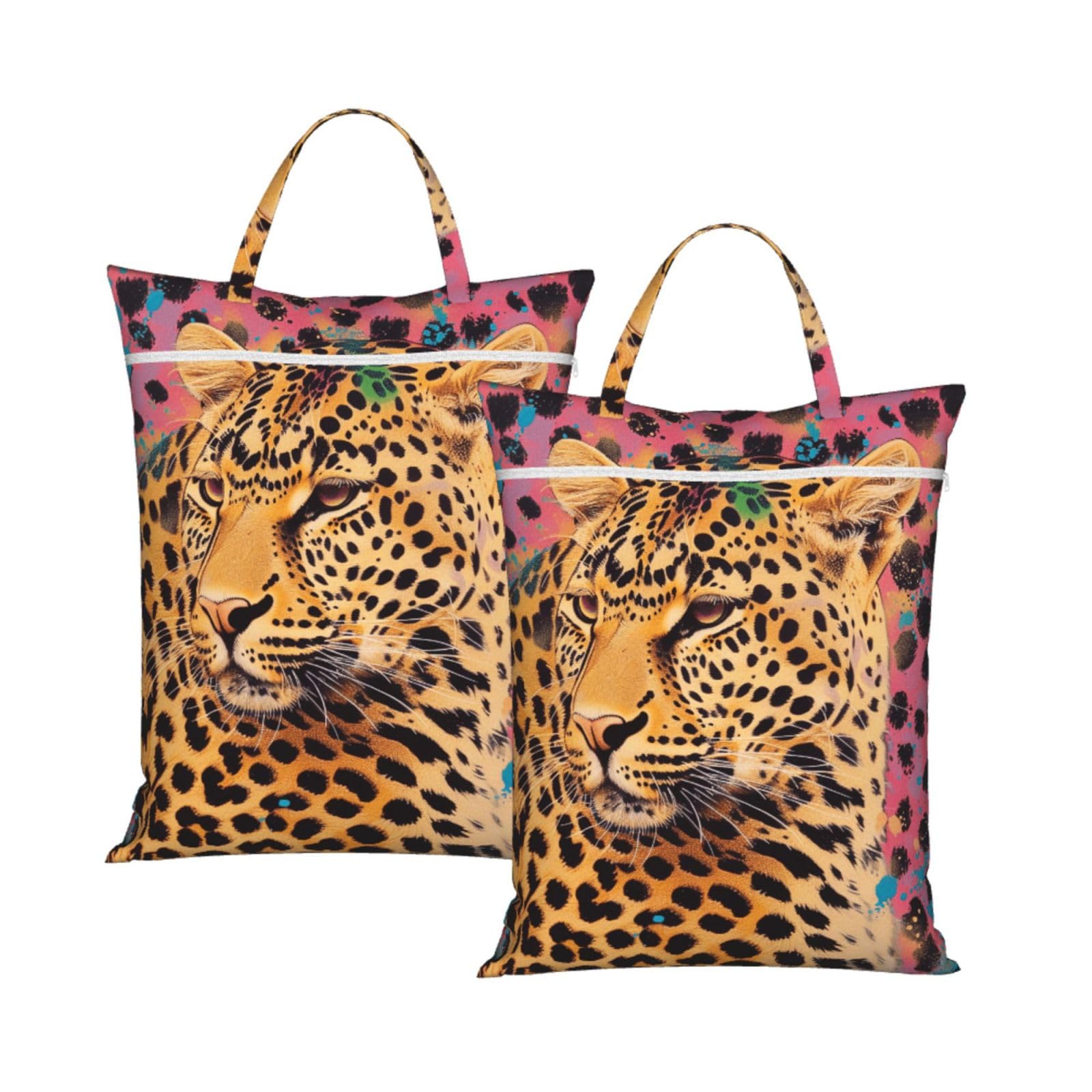 Large Travel Laundry Bags,Fun leopard print Print with Handle Foldable Laundry Bag for Holidays Gym Swimming and Family Trips, 2Pcs