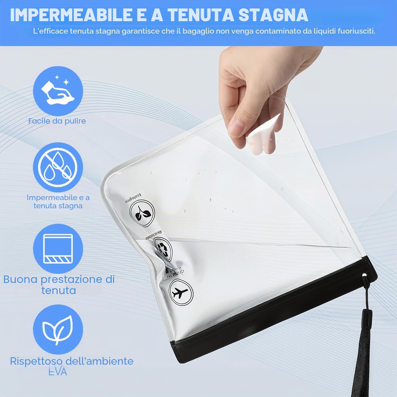 Sacchetti per Valigia da Viaggio – Buste per Liquidi Aereo 20x20cm Trasparenti TSA, Busta Trasparente per Liquidi Aereo Impermeabile, Pochette Trasparente da Viaggio Porta Liquidi