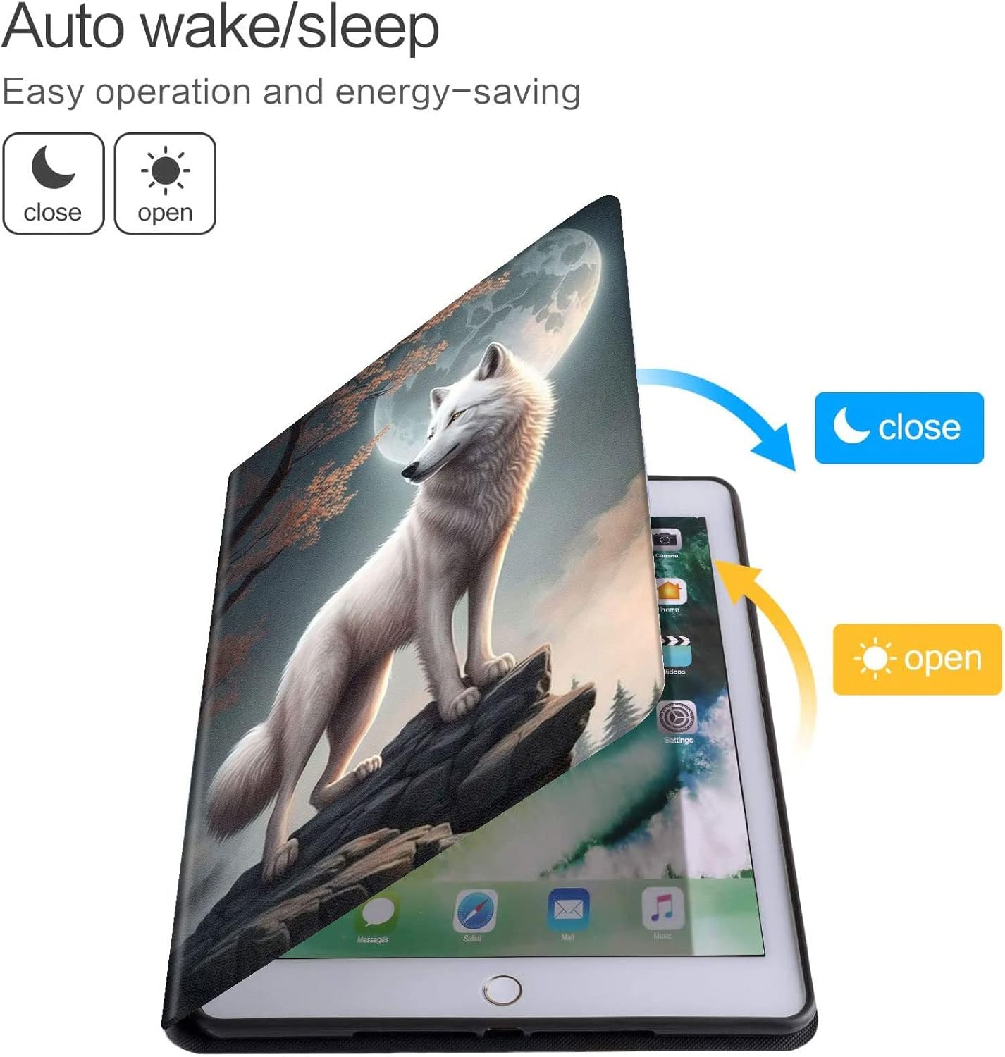 Case for All-New Kindle Fire HD 10 & HD 10 Plus 2021 Tablet (11th Generation,10.1 Inch),Slim PU Leather Stand Hard Back Shell Shockproof Case with Auto Wake/Sleep,White Wolf