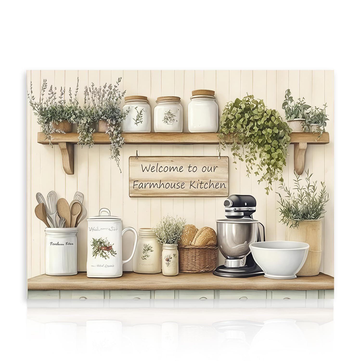 Dazzlewall Decoración de pared de cocina de granja, impresiones de plantas frescas y utensilios de cocina, póster rústico de cocina para decoración de comedor, 12 x 16 pulgadas, sin marco