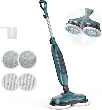OLIXIS Steam Mop, All-in-One Scrubbing Steam Mops for Floor Cleaning with Rotating Pads, Floor Steamer with 2 LED Lights, 4 Cleaning Modes, Swivel Steering, 16.4 FT Cord, Safe for Hardwood and Tile