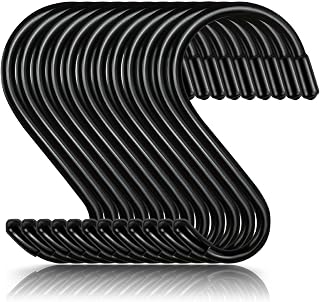 12 Pack 4 Inch S Hooks for Hanging Plants,Heavy Duty S Hook Vinyl Coated Non Slip Clothes Black S Hooks Pot Rack Closet Hooks for Hanging Plants, Clothes, Kitchen Utensil, Pots, Pans, Bags