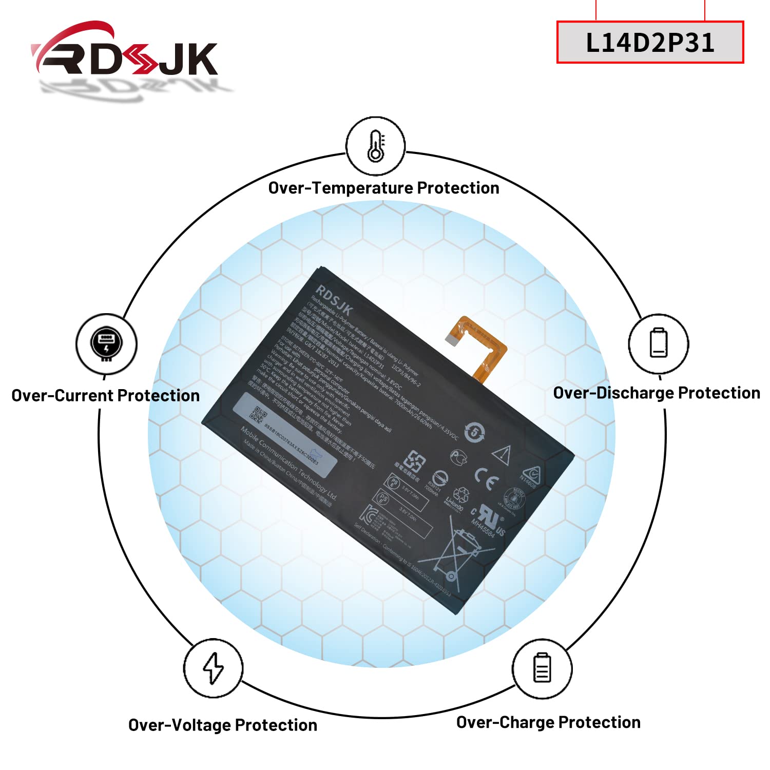 Batteria CellePhone Li-Polymer 7000mAh Compatibile Lenovo Tab 2, Tab 4 10 Plus, Sostituisce L14D2P31, SB18C03763