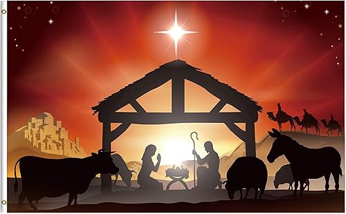 Bandera tradicional de escena navideña de invierno de 3 x 5 pies, poliéster con doble costura con ojales de latón, bandera de 3 x 5 pies para