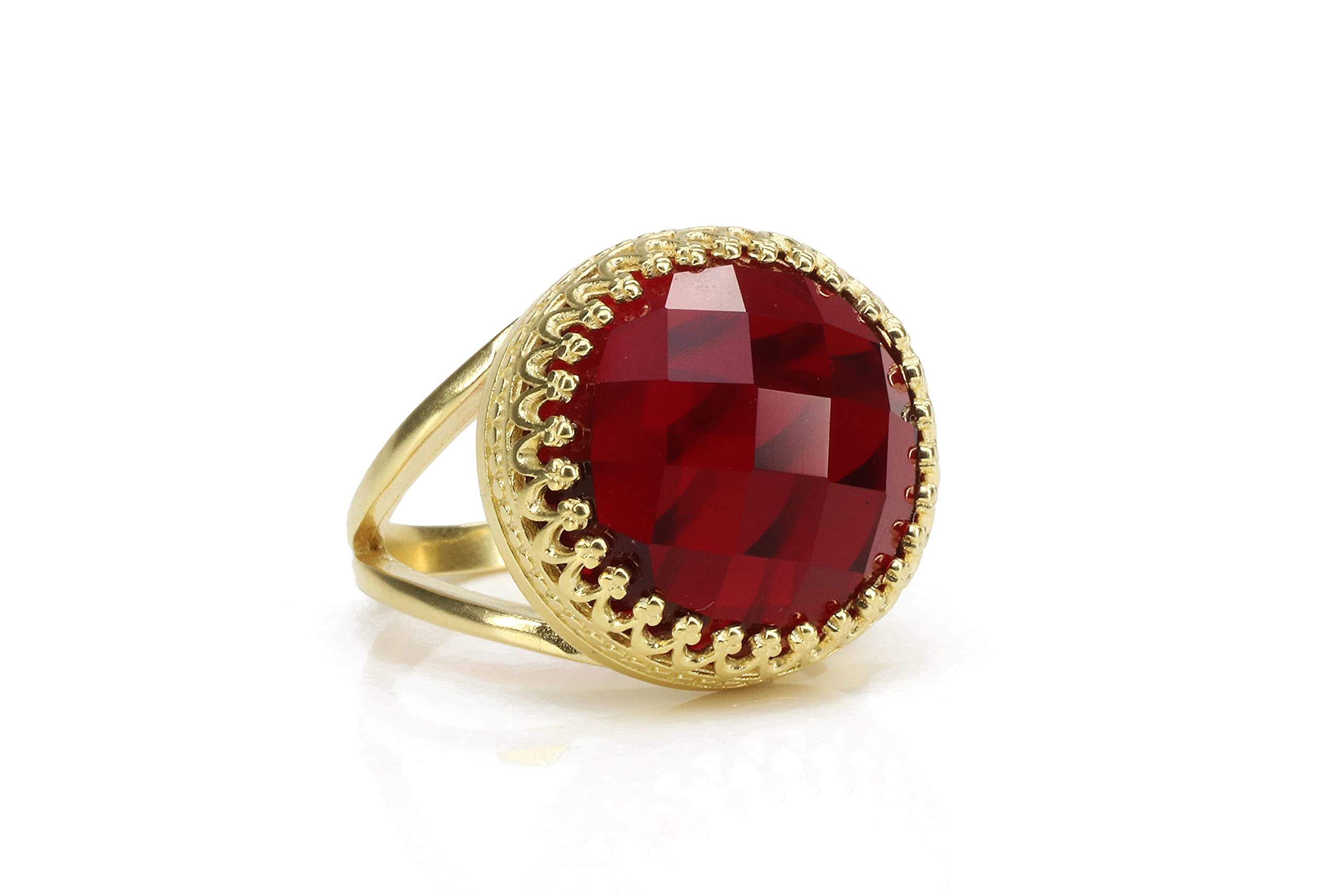 Granat Schmuck Brauch Schliff Runde Ring im 14k Gold - Auffällige Aussage Gold Ringe, Geburtsstein Ringe, Personalisierte Ringe, Geschenk Ringe für Frauen - Anpassbare Ringgröße und Material