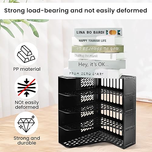 Miniatura 2 de Soporte para archivos, organizador de escritorio para organización y almacenamiento de oficina, organizador de plástico resistente, 3 compartimentos