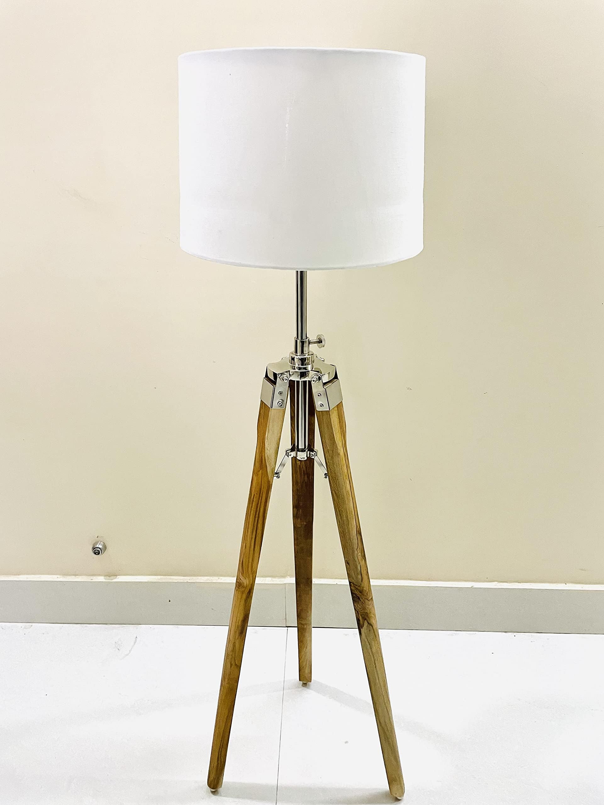 Royal Nautical Handicraft Wooden Tripod Floor lamp with White Fibre Shade Living Room Home Office