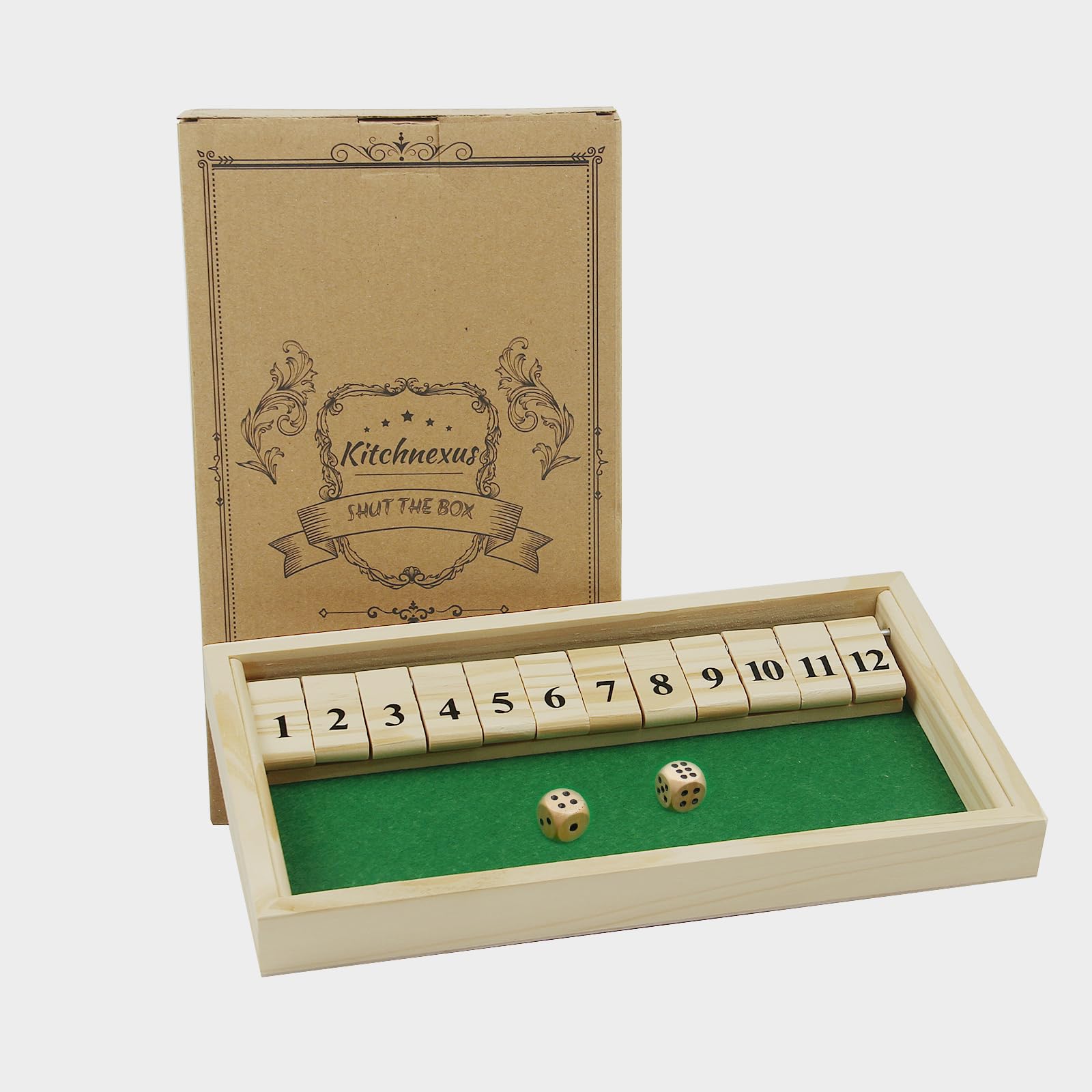 2-Player Shut The Box with 12 Numbers, For At Least 2 Players, Classic Dice Board Toy (green)
