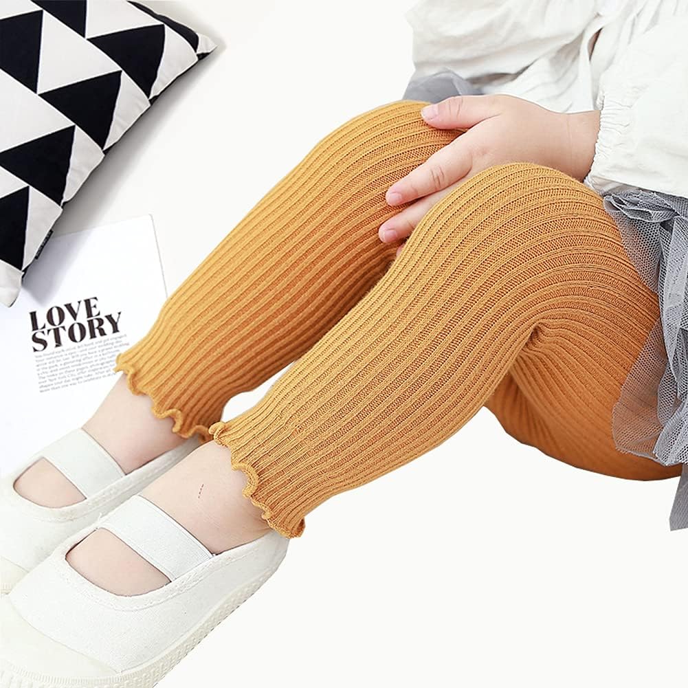 Looching 4 Pack Baby Toddler Kids Girls Footless Tights Cotton Leggings Cable Ribbed Knit Ruffle Stocking Pant - Image 3