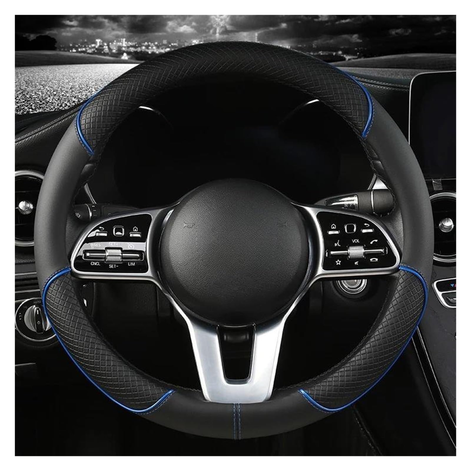 Protector Funda para Volante Cuero con Diseño Venas Antideslizante Universal para Todas Las Estaciones Duradera 14,5 A 15 Pulgadas Funda del Volante(Azul)
