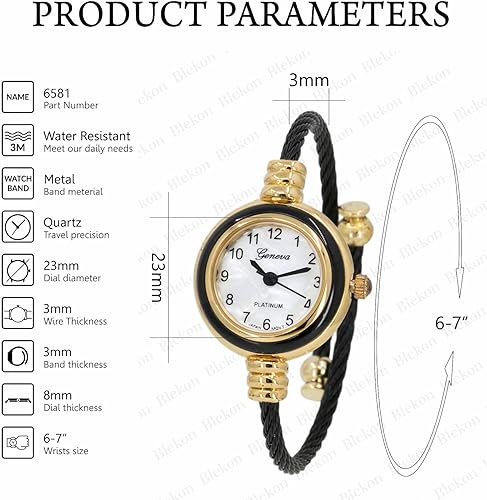 Miniatura 2 de Black Gold Geneva Cable Band Reloj de pulsera para mujer, tamaño pequeño, Negro, Dorado, Reloj de pulsera de alambre